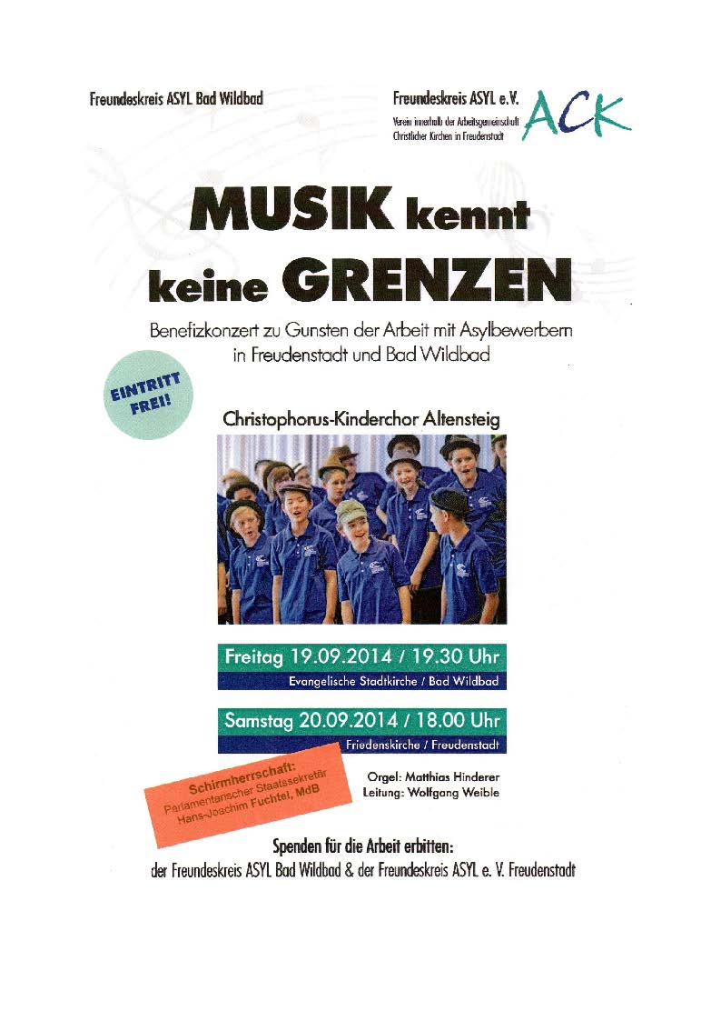 Plakat Benefizkonzerte Kinderchor Altensteig September 2014